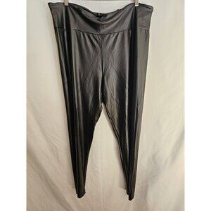 Ambiance Apparel Women’s Plus 3X Black Faux Leather High Rise Stretch Leggings